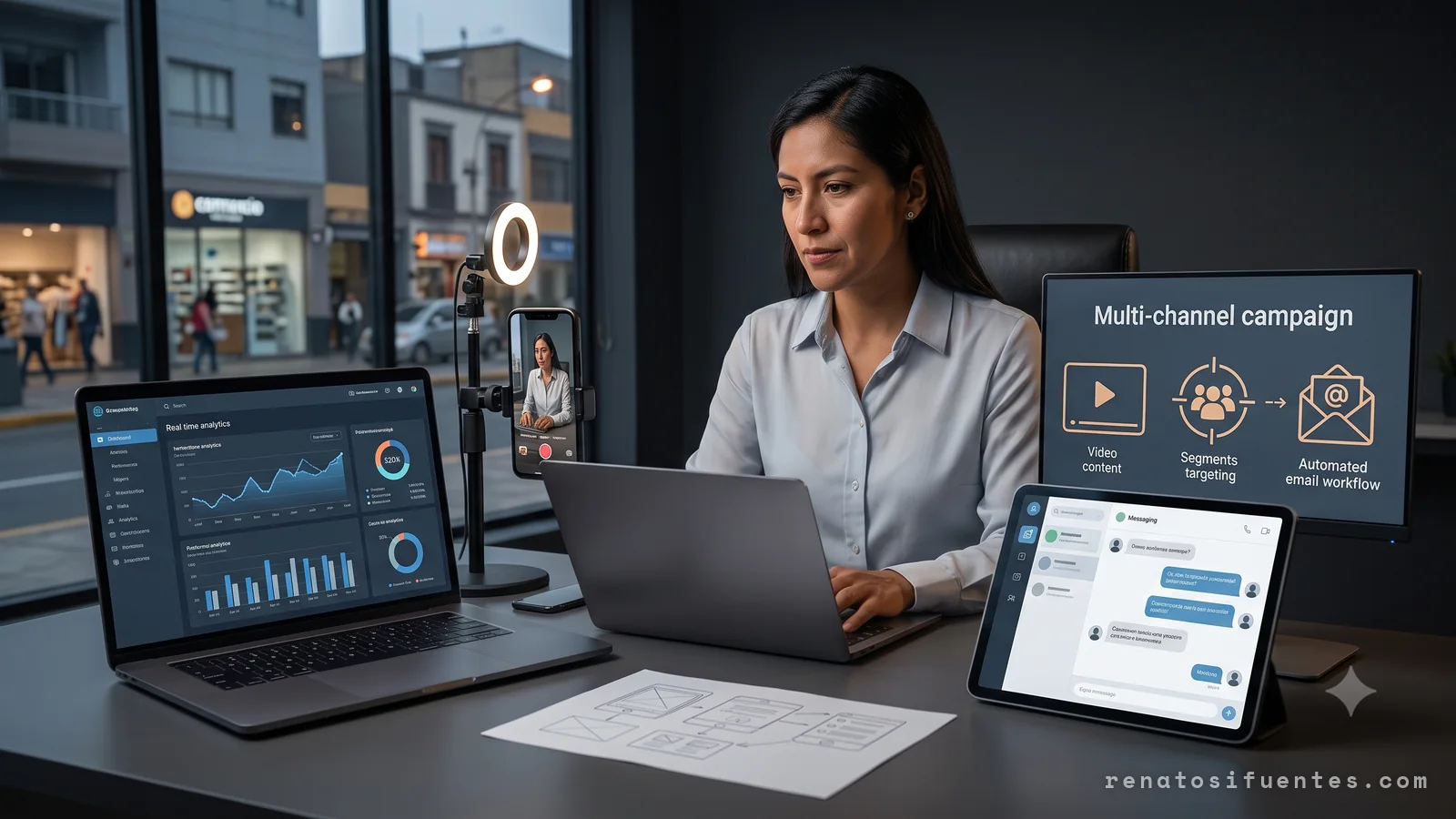 Especialista en marketing digital revisando métricas de campañas para una empresa en Lima